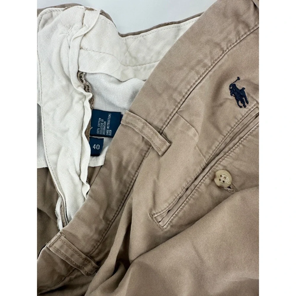 Polo Ralph Lauren Mens Tan Khaki Chino Shorts Size 40 Cotton Classic Fit Pony